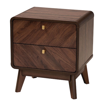 Baxton Studio Markell Mid-Century Transitional Walnut Brown Finished Wood 2-Drawer Nightstand 233-13271-ZORO